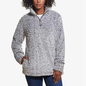 Weatherproof Vintage Gray Cozy Thick Teddy Bear Half Zip Pullover